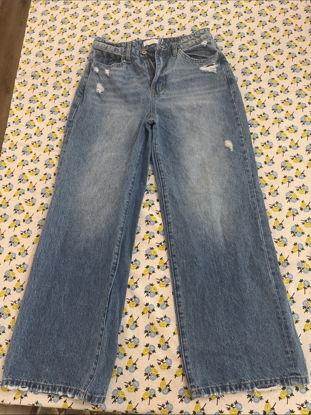 Light Blue High-Rise Wide-Leg Distressed Jeans